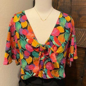 Zara Fruity tie/button front crop top M